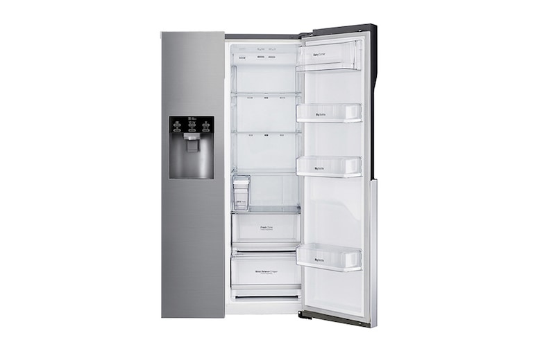 LG  ​Side-by-Side mit Eis-, Crushed Ice- und Wasserspender | 591  Liter Kapazität | Energieeffizienzklasse F |  Interner Wassertank 4L | Steel | GSL561PZUZ, GSL561PZUZ